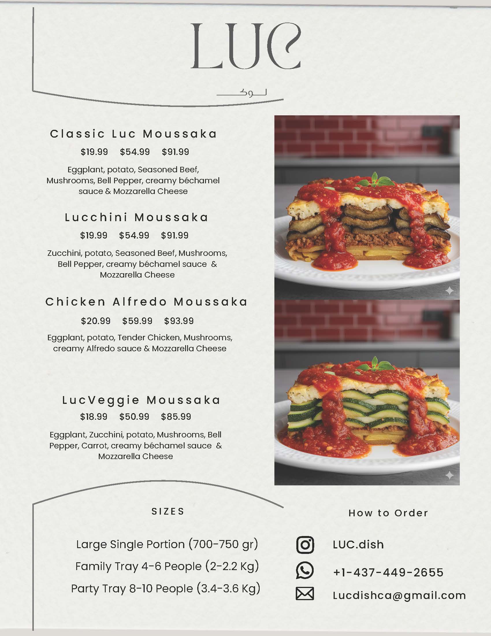 Moussaka Menu